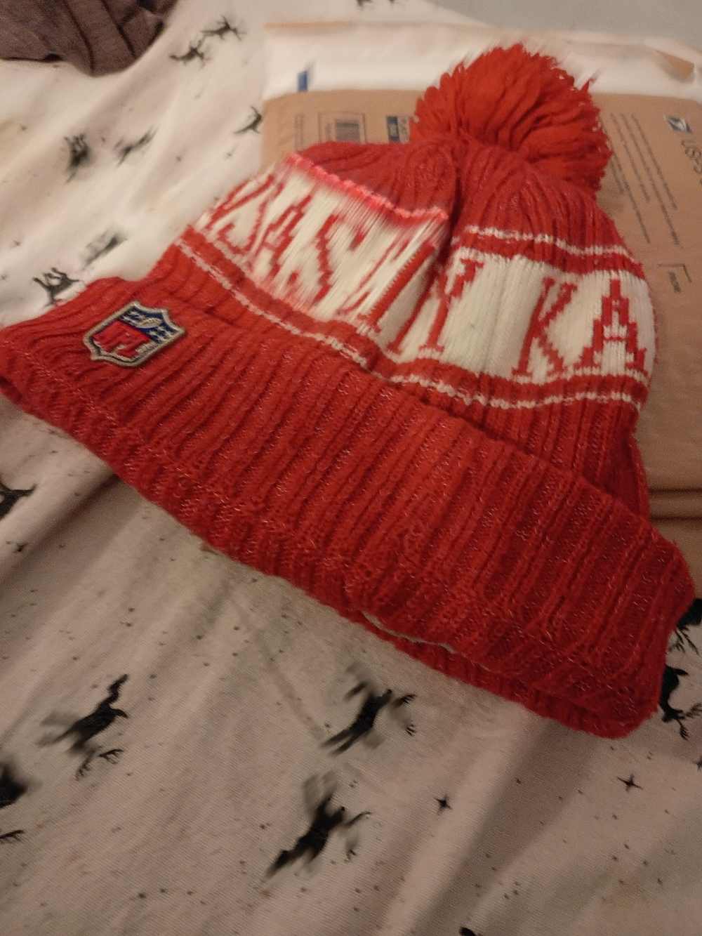 NFL Red and White Pom Knit Beanie